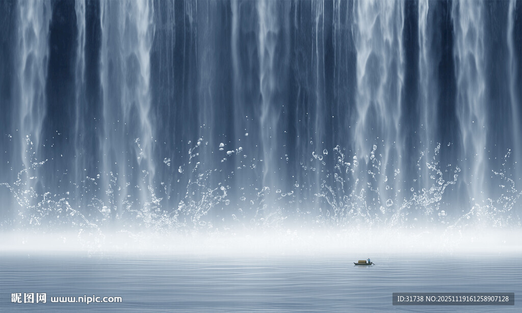 流水生财瀑布山水背景墙