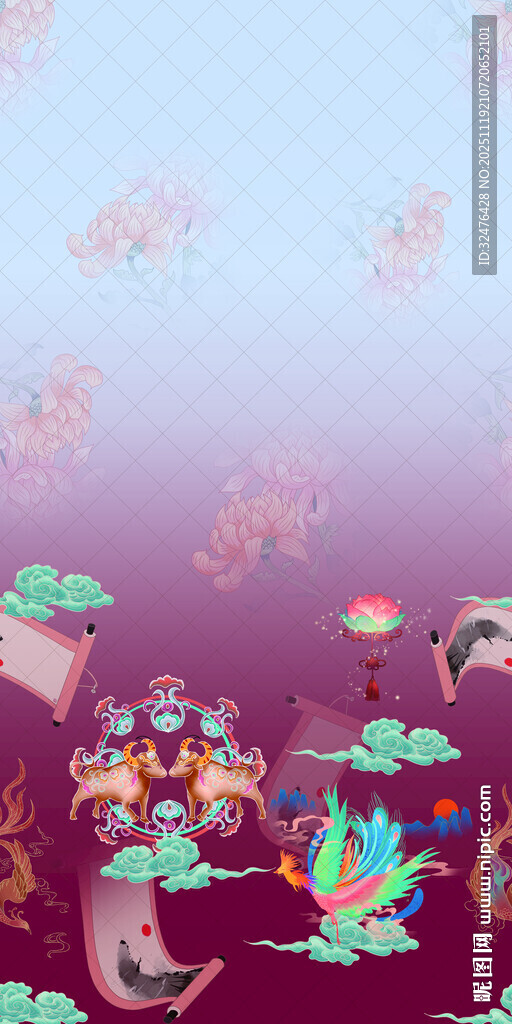 梦幻国风神话场景插画