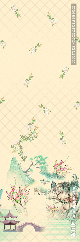 中式山水风景插画