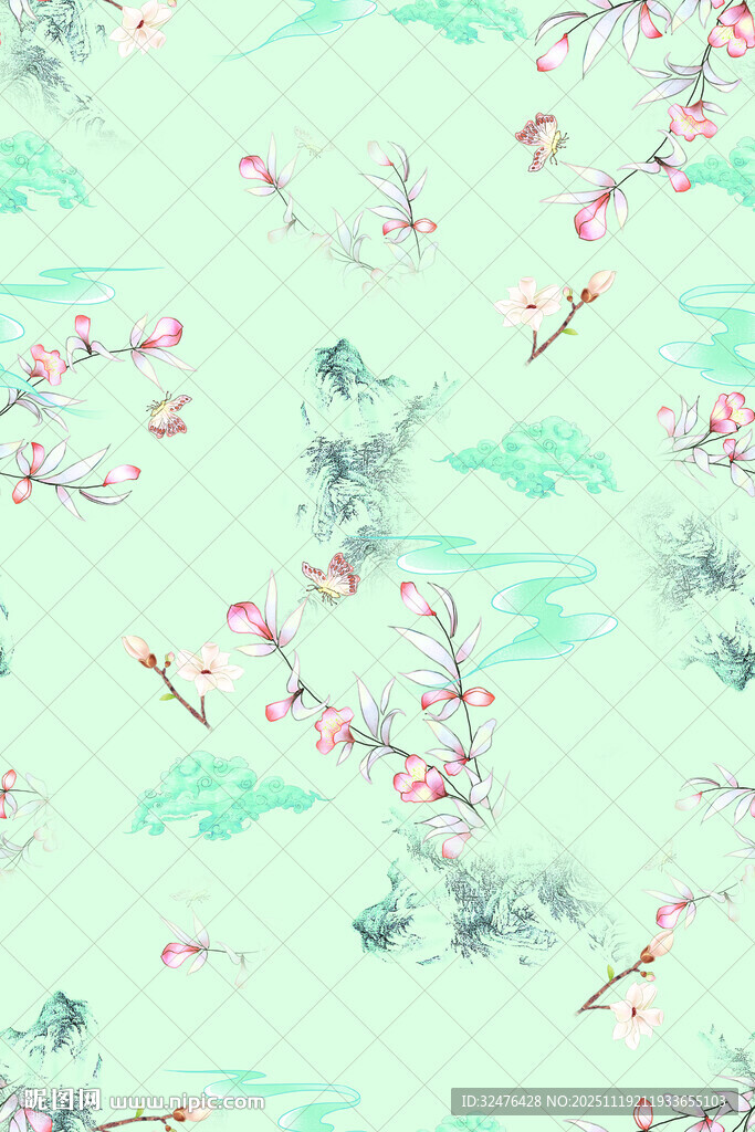 清新水墨风桃花背景图