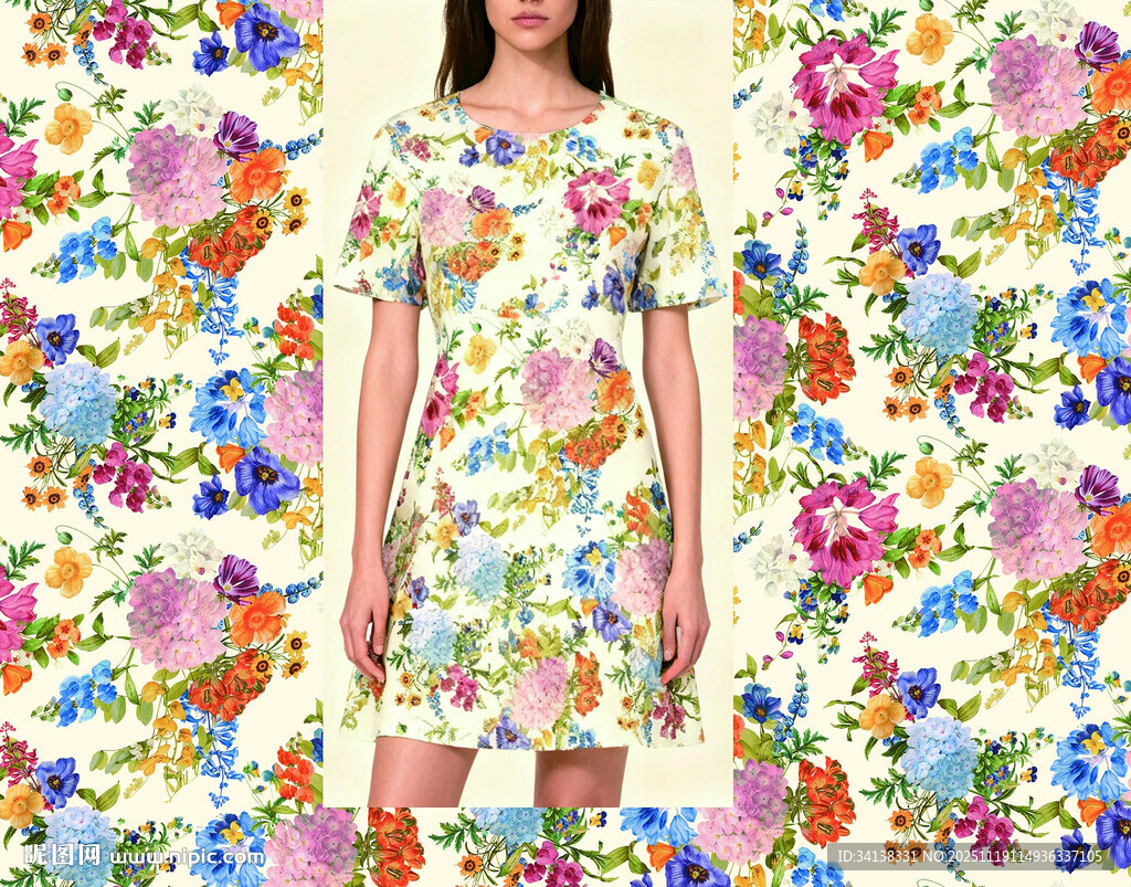 花卉图案的时尚女士连衣裙