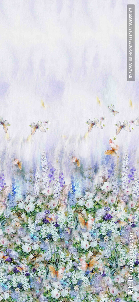 梦幻蝴蝶彩色花卉背景图