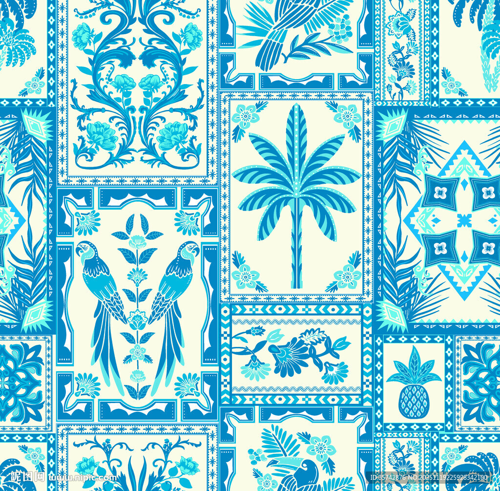 蓝白异域风几何图案纹理