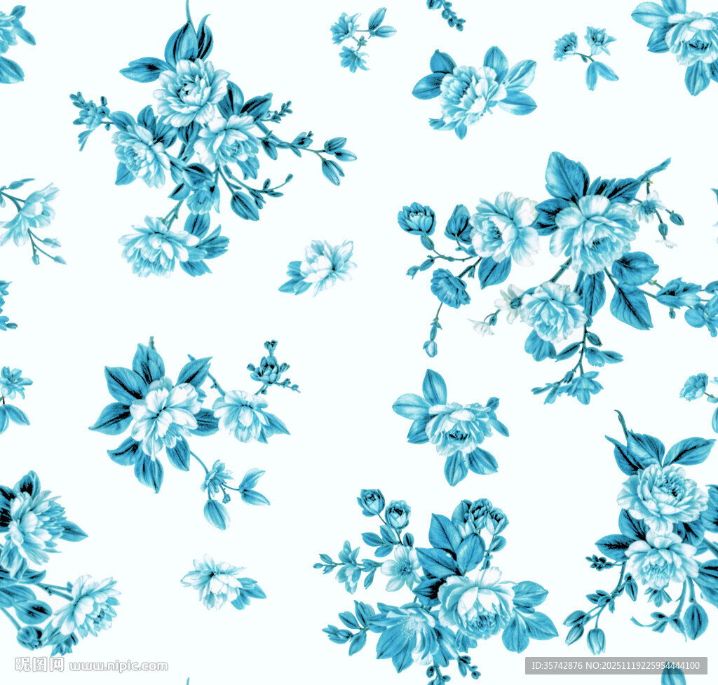 蓝白花卉图案背景纹理
