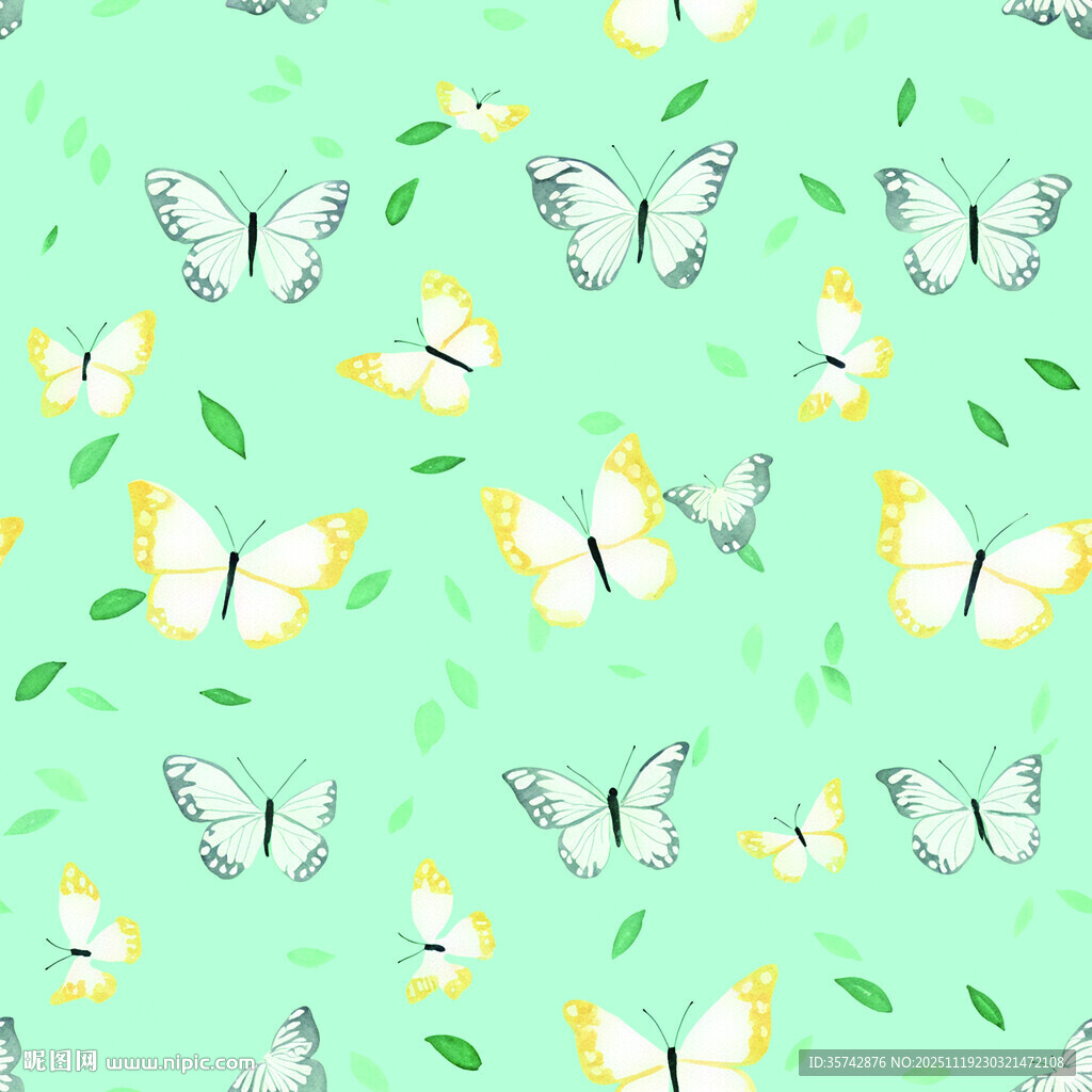 清新蝴蝶绿叶图案背景
