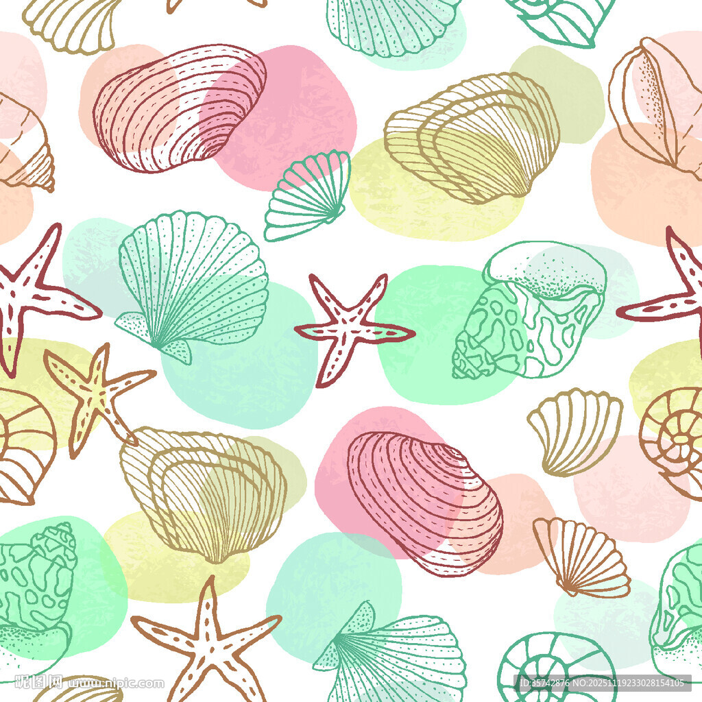 海洋贝壳海星彩色图案背景