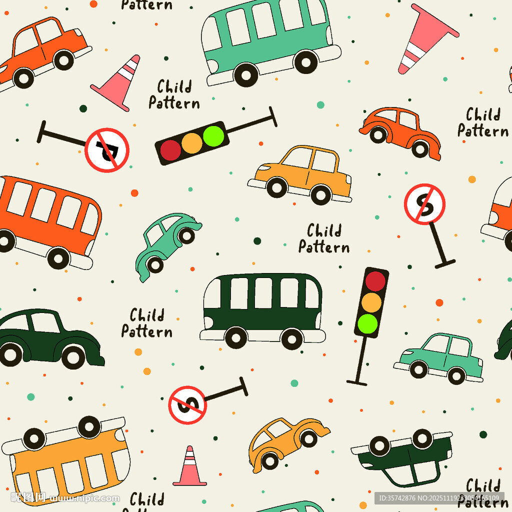 卡通汽车交通元素图案