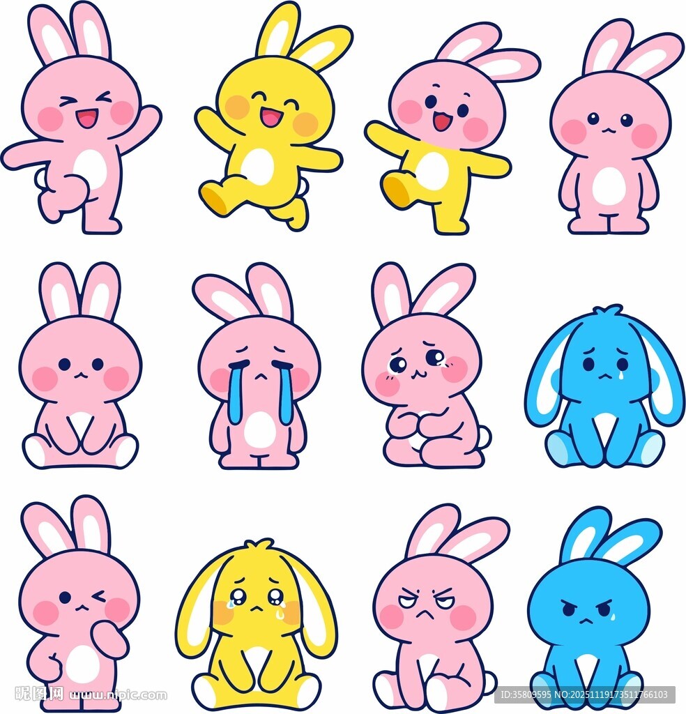 可爱多彩兔子卡通图案