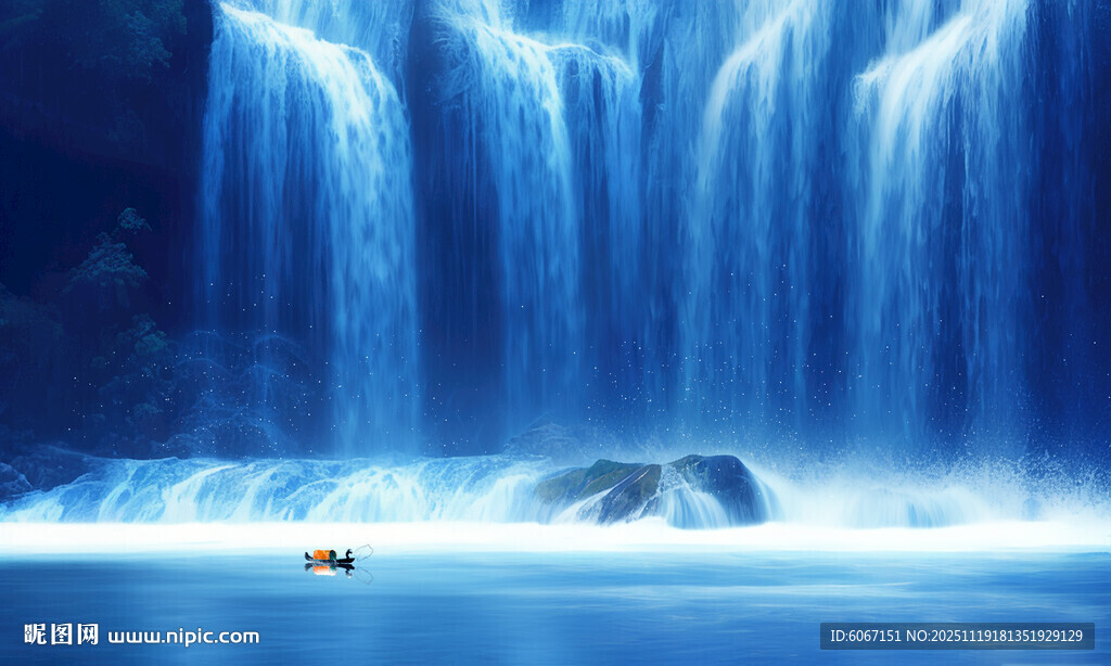 流水生财瀑布山水背景图