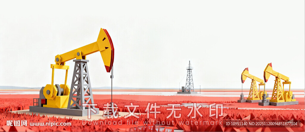 油田抽油机湿地红海滩 卡通