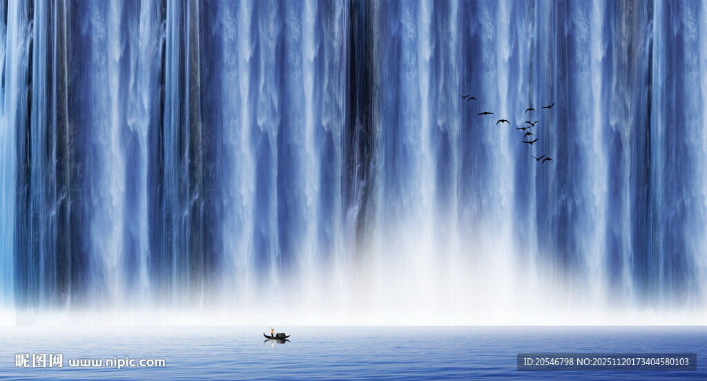 蓝色瀑布山水画