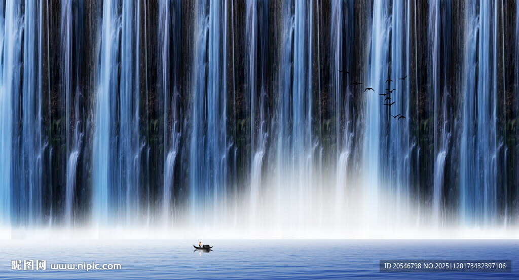 流水生财瀑布山水图