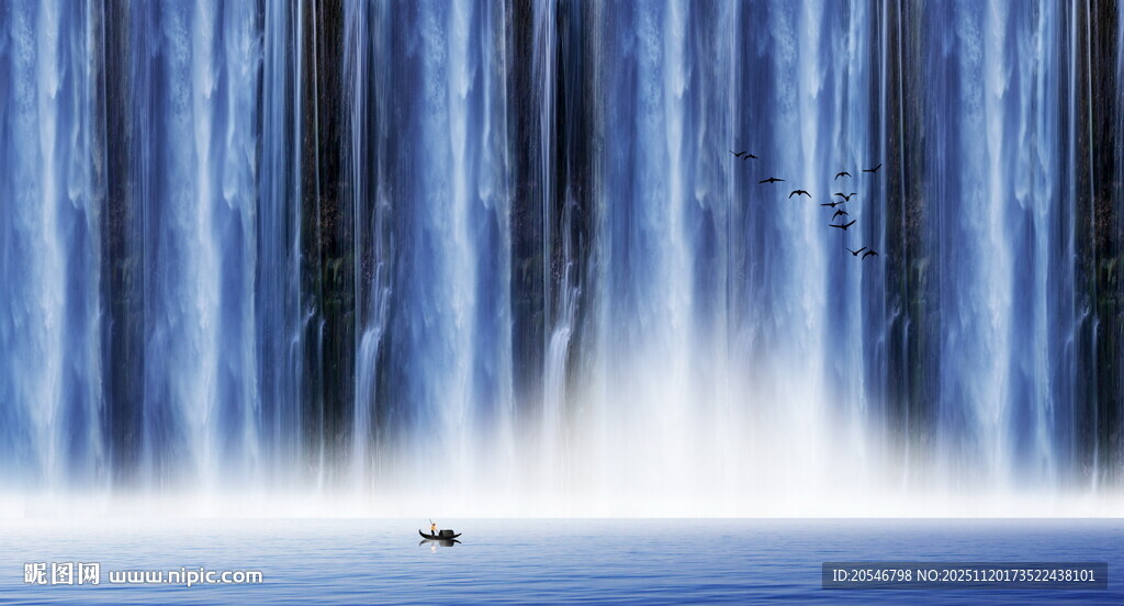 流水生财瀑布山水画