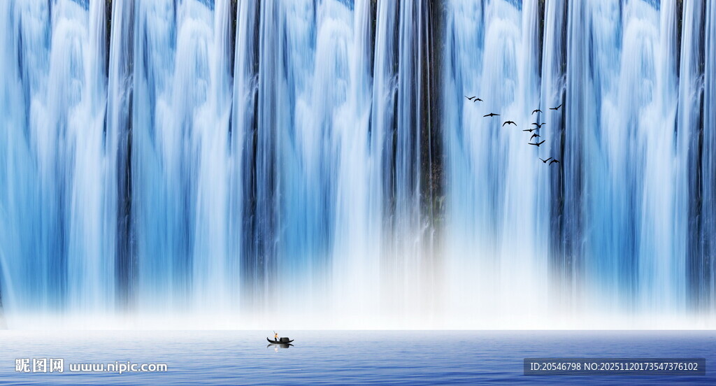 流水生财瀑布山水画