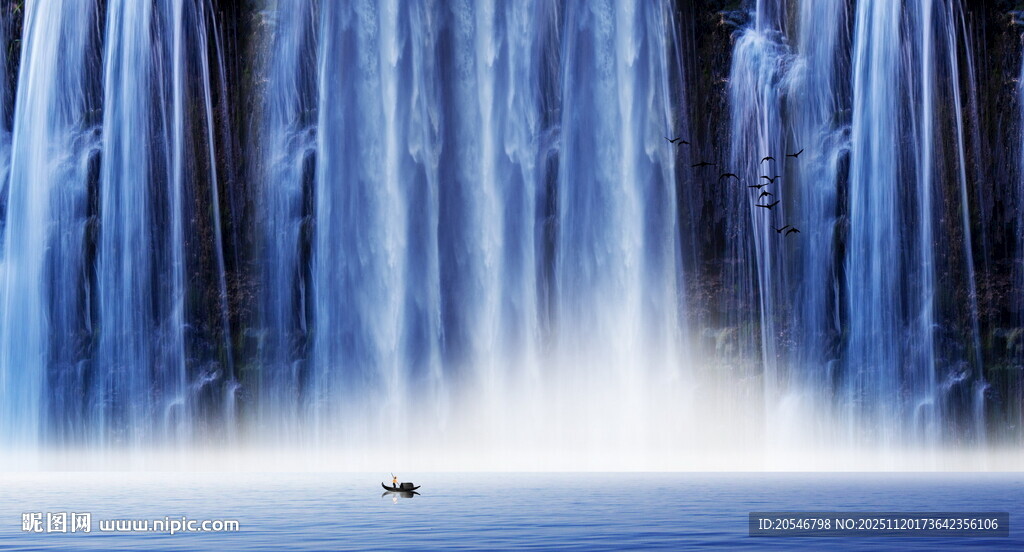 高山流水瀑布山水图