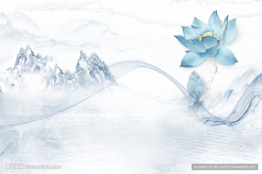 山水荷花背景墙