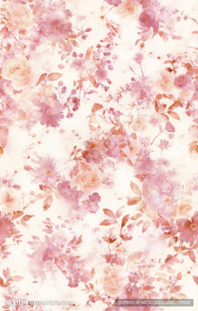 粉色花卉抽象水彩纹理图