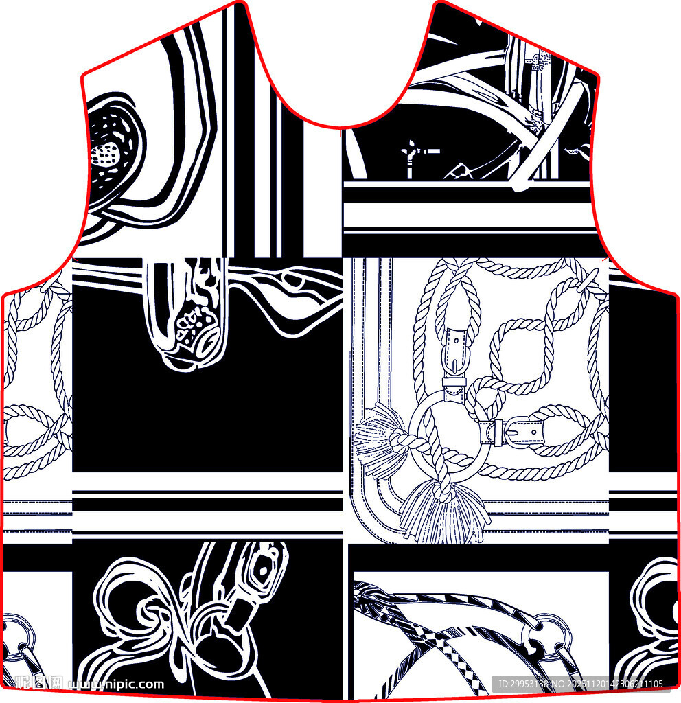 黑白几何链条图案服装设计图