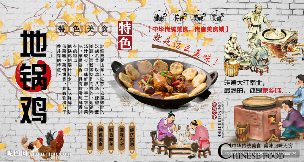 地锅鸡背景墙