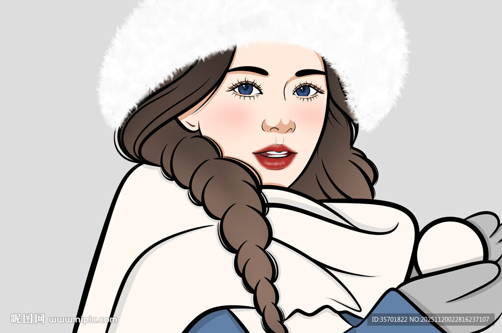 戴毛帽围围巾的时尚女孩