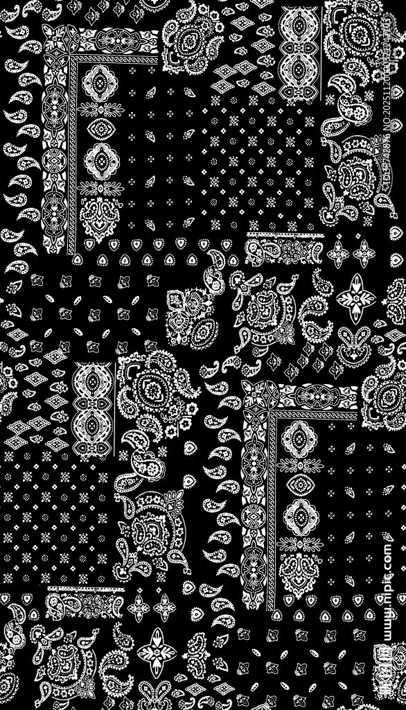 黑白几何拼接复古花纹图案