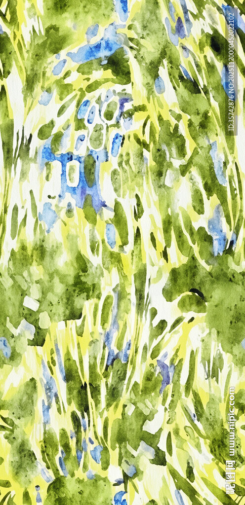 水彩绘就的蓝绿植物景观