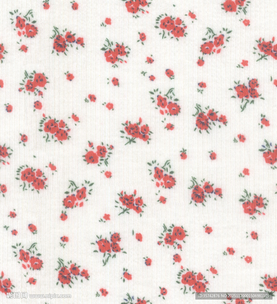白色底红色碎花布料图案