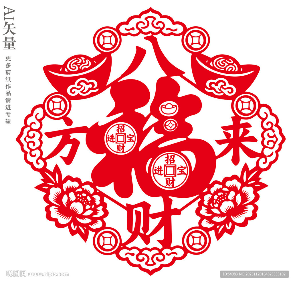 福字八方来财剪纸新年窗花静电贴