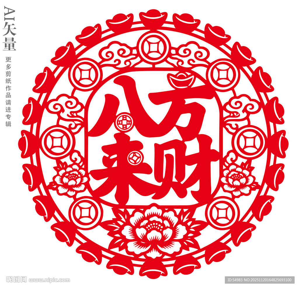 八方来财装饰画静电贴新年剪纸