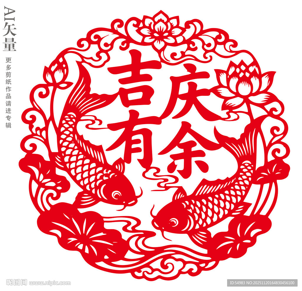 吉庆有余剪纸图案新年窗花静电贴