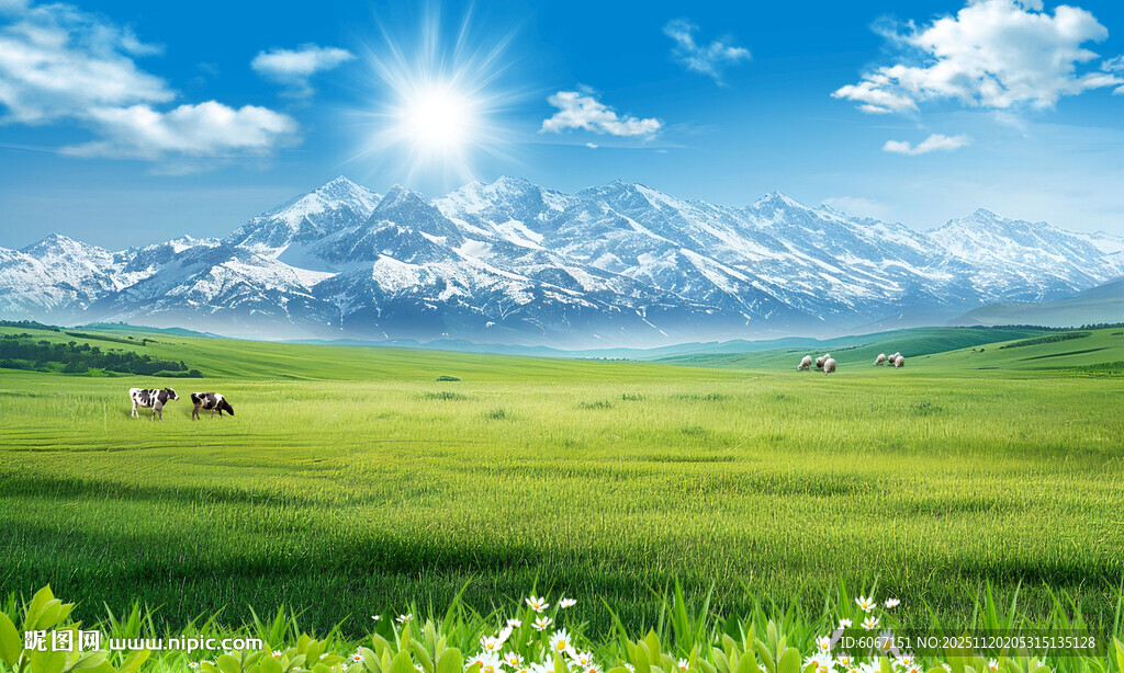 蓝天白云大草原背景墙