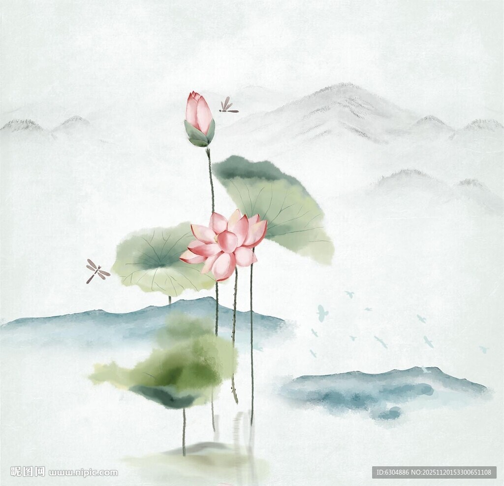 水墨画荷花水墨荷花