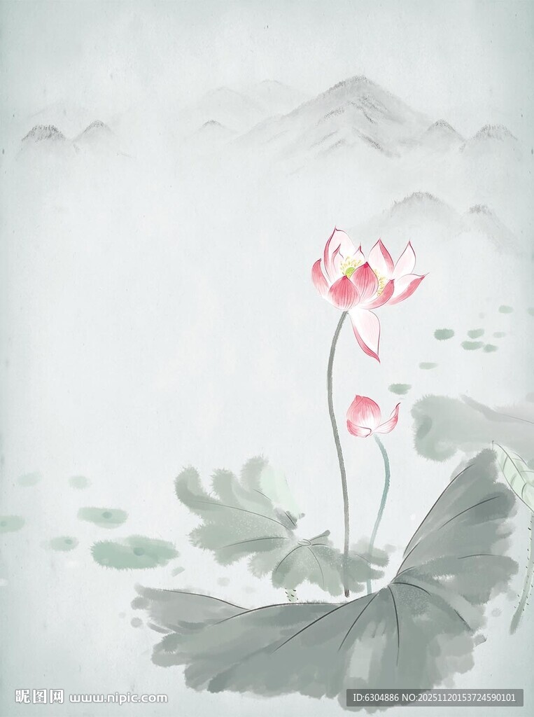 水墨荷花荷花元素中国画荷花