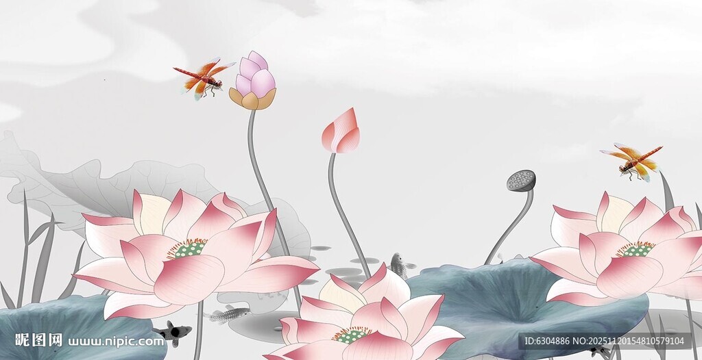 荷花水墨画荷花元素荷花设计