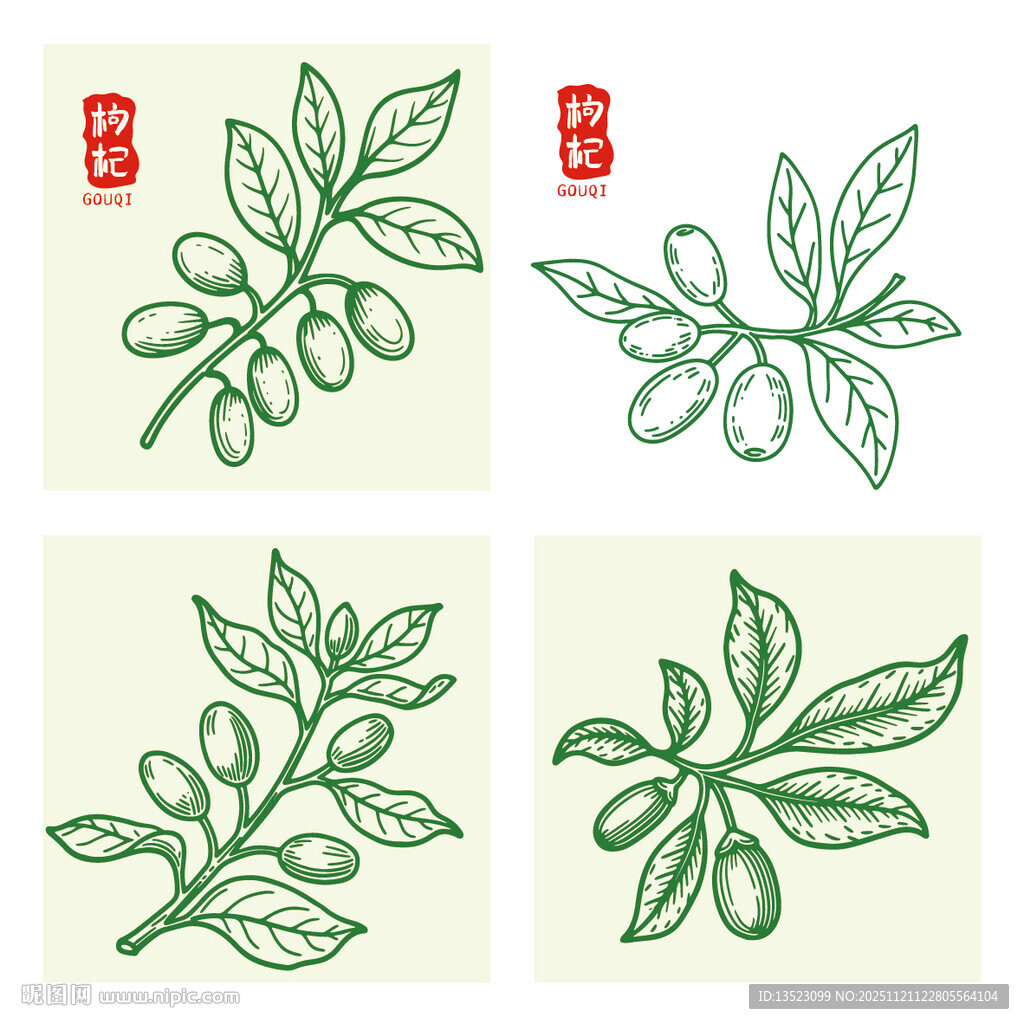 枸杞枝叶图案包装中药材