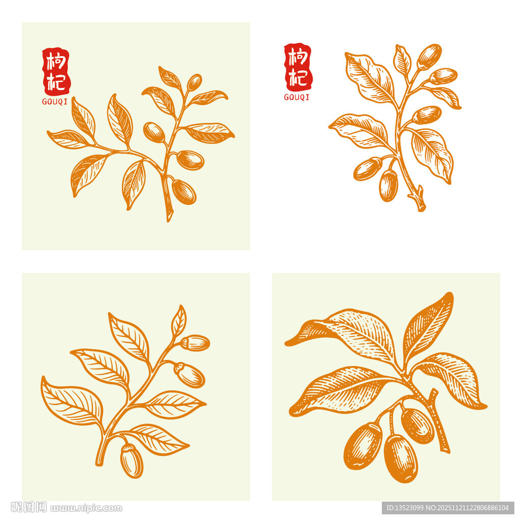 枸杞枝叶图案包装中药材