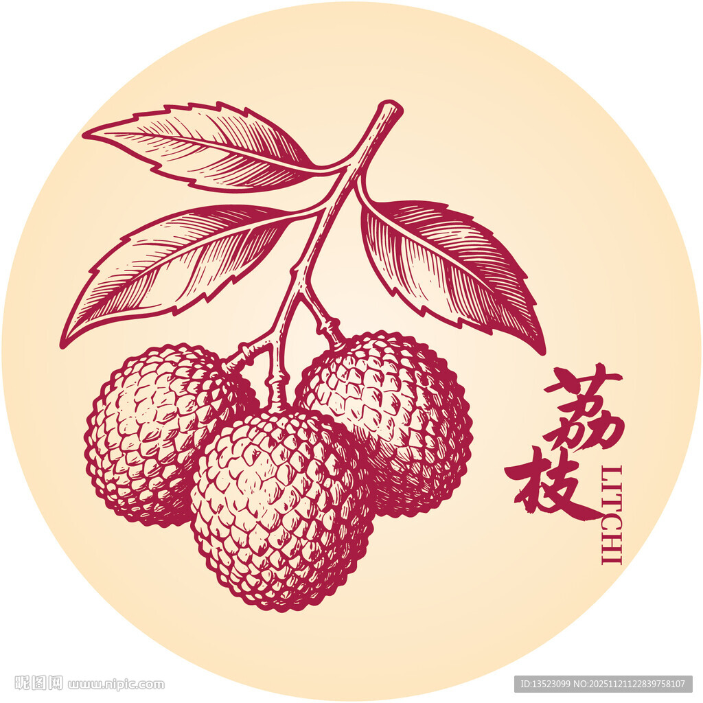 复古风荔枝图案插画