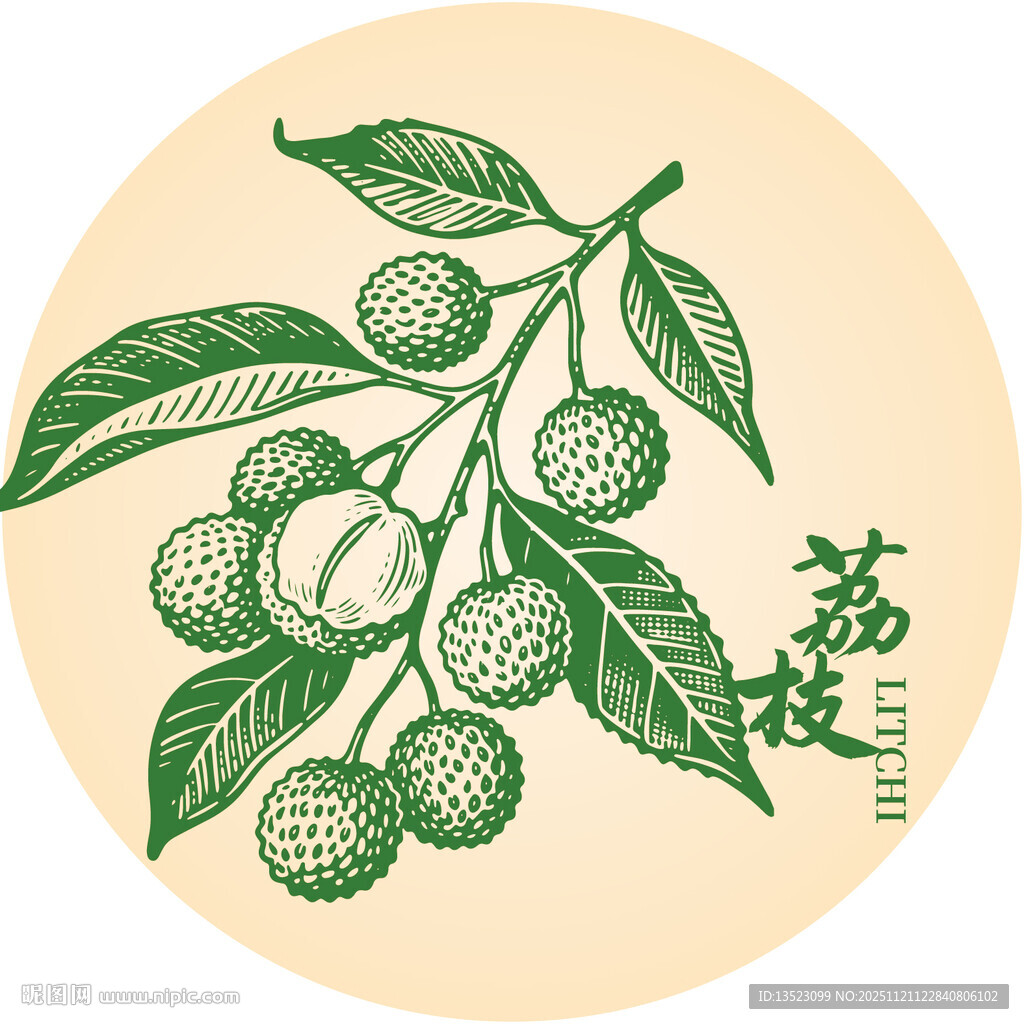 手绘复古风荔枝图案