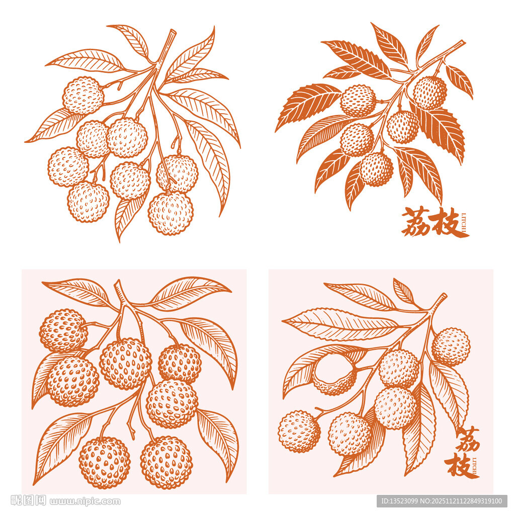 荔枝手绘图案设计素材