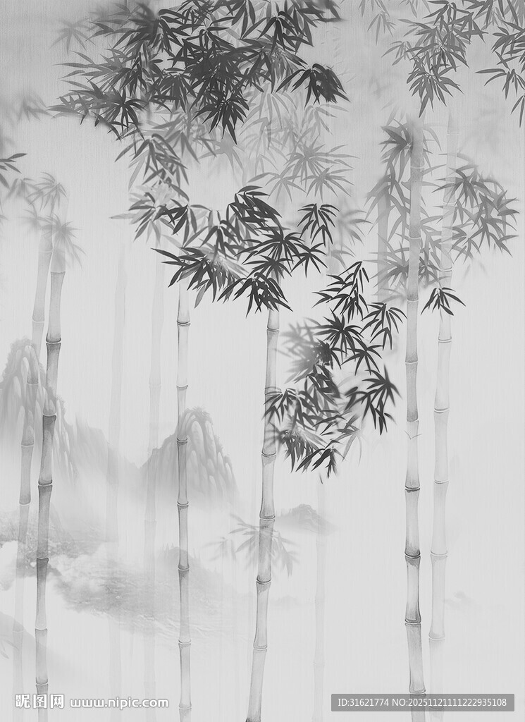 新中式水墨竹子背景墙