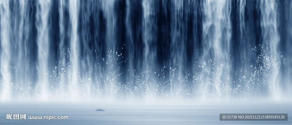 瀑布山水风景画背景图