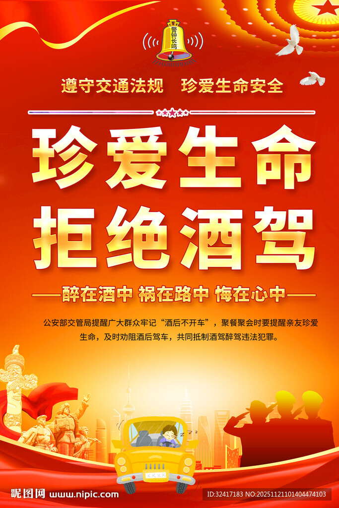 珍爱生命拒绝酒驾宣传海报