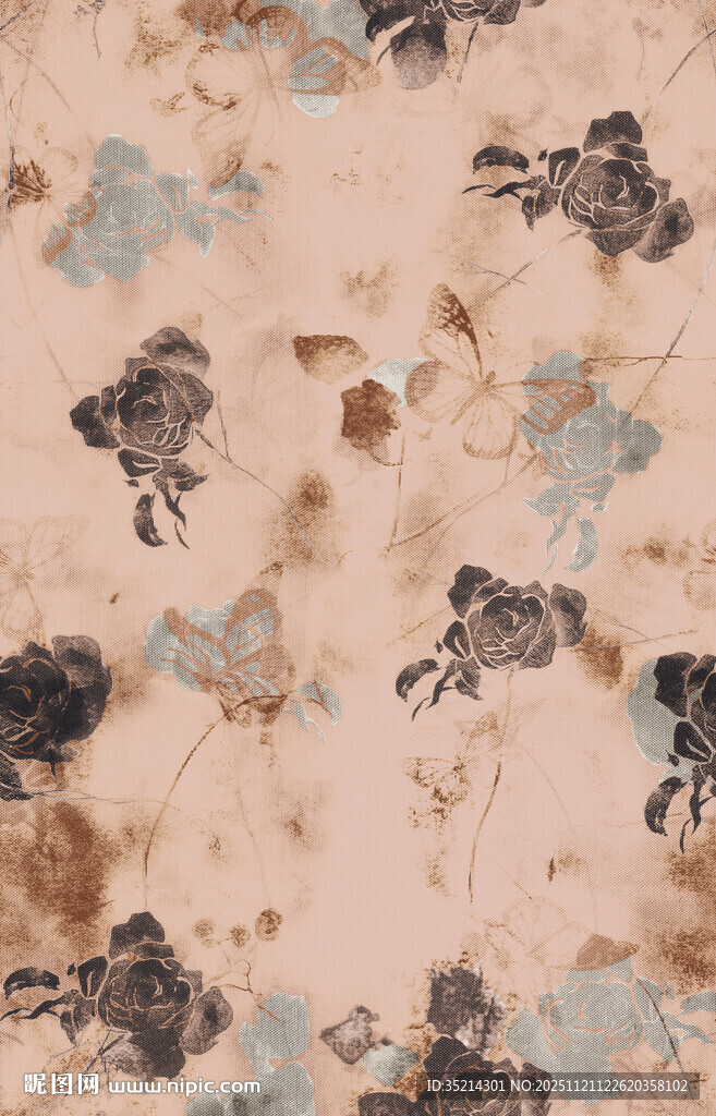 复古花卉图案布料纹理