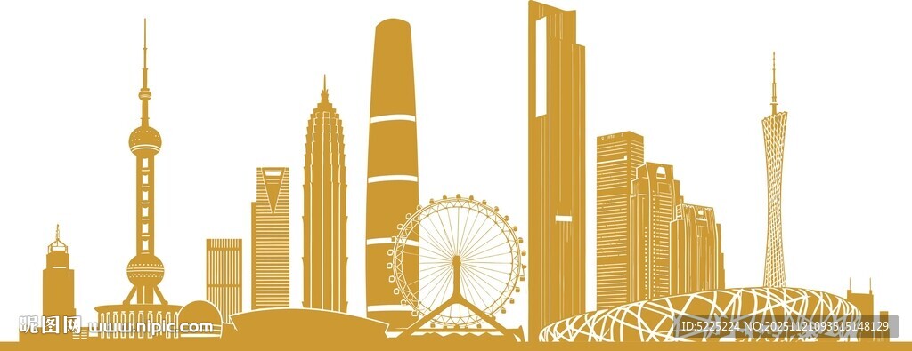 金色城市天际线建筑景观