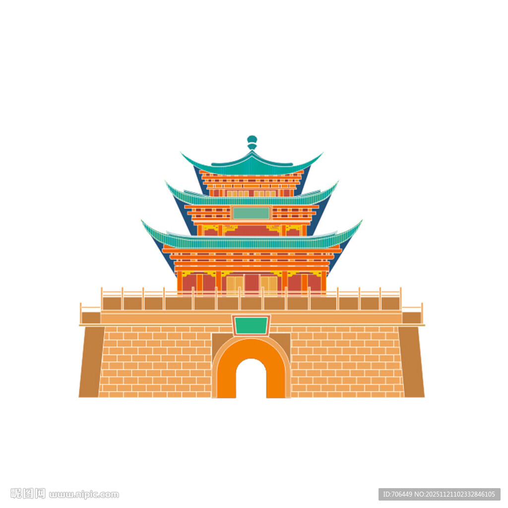 中式城楼建筑插画