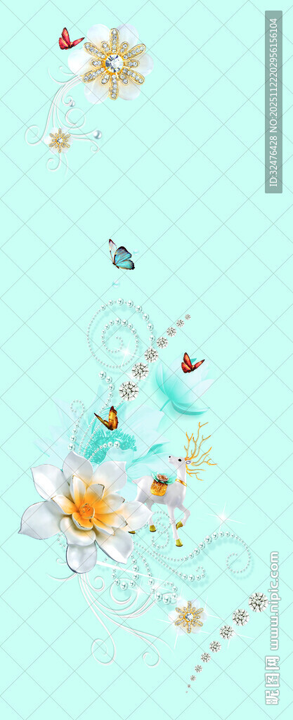 梦幻花卉与星星装饰图案