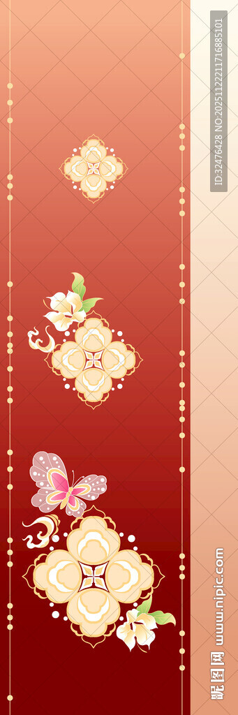 中式红底花卉装饰图案