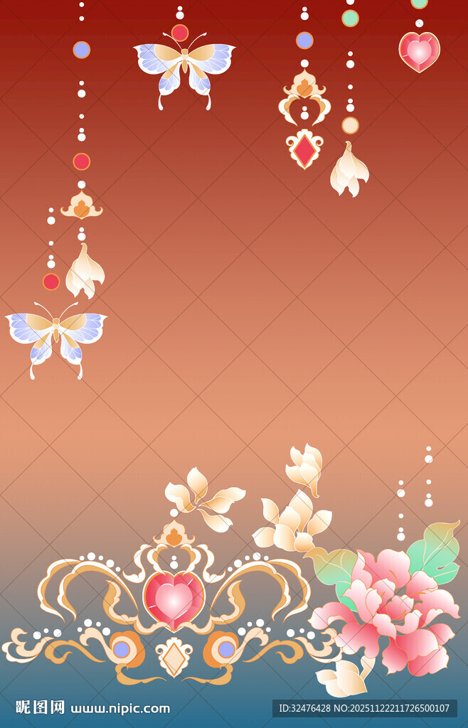 中式古风花卉蝴蝶装饰图