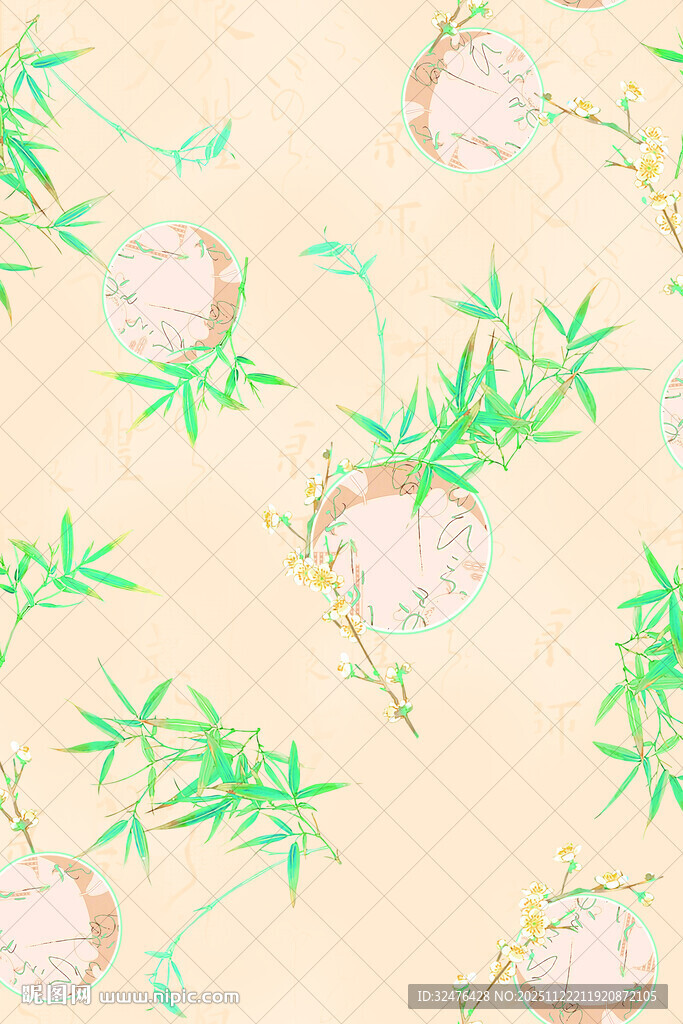 中式竹叶花卉纹理图案