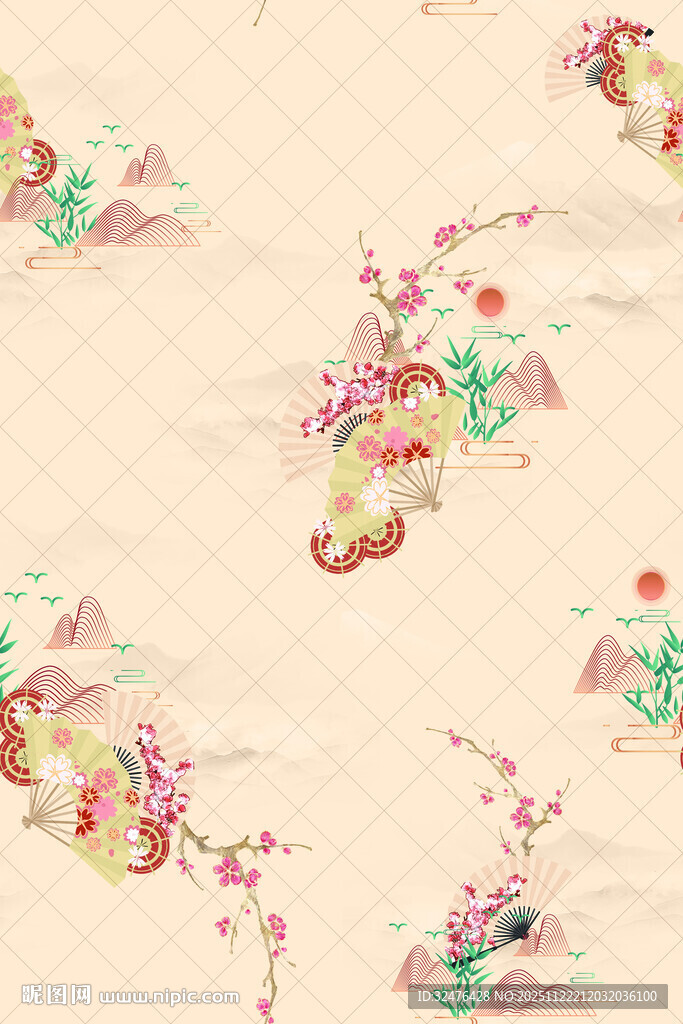 中式花卉图案织物纹理